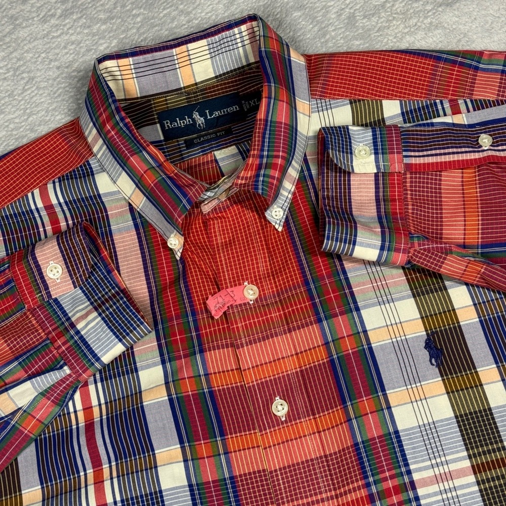 Ralph Lauren Button Down Shirt Mens XL Multi Color Plaid Classic Fit Long Sleeve
